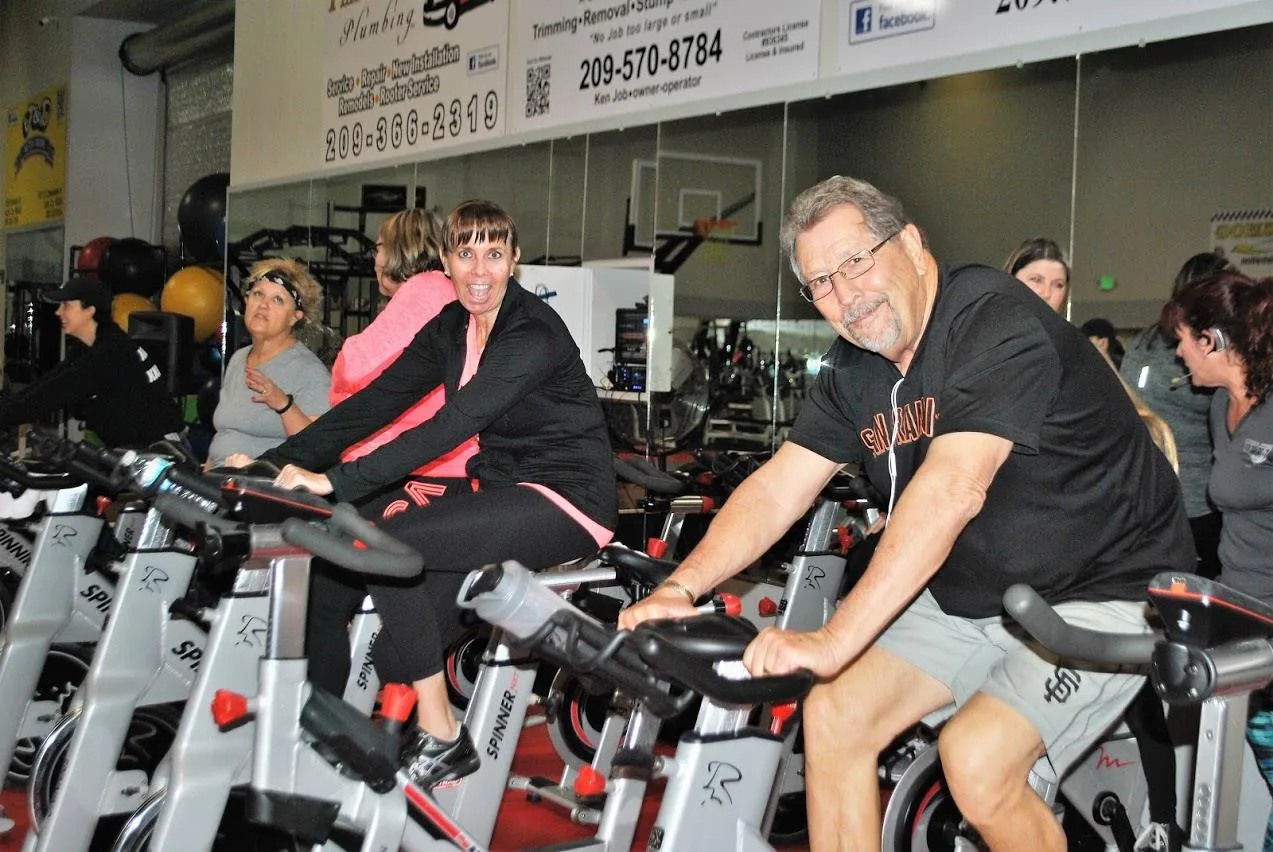 Spin class on the floor